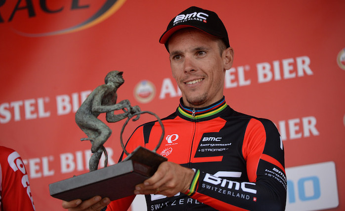 Philippe Gilbert with 2014 Amstel Gold Race winners trophy