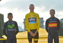 2015 Tour de France winner Chris Froome, runner up Nairo Quintana and thirs place Alejandro Valverde